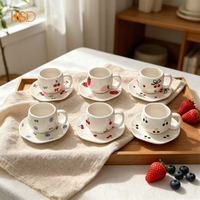Ensemble de 6 tasses à café en céramique avec soucoupe, motif de fruits adorables, tasse à thé en porcelaine pour le thé de l'après-midi