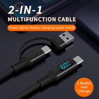 2-in-1 USB-A auf Typ-C zu C 3A PD Schnellladekabel mit Smart-Display Leuchtende LED Nylon-Ummantelung 480 Mbps Datenkabel