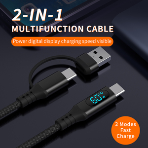 <span class=keywords><strong>2</strong></span> in 1 USB A <span class=keywords><strong>to</strong></span> Type C <span class=keywords><strong>to</strong></span> C 3A PD急速充電ケーブル、スマートスクリーンディスプレイ付き、発光LEDナイロン編み込み、480 Mbpsデータケーブル - Product Image 5