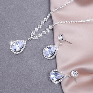 Water Drop Earrings/<b>Bracelet</b> <b>Set</b> Silver Crystal Pendant Antique Silver Plated Classic Women's Party Jewelry Fashion Accessories - Product Image 3