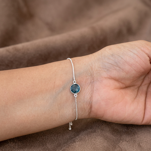 Pulsera de Eslabones Clásica con Topacio Azul de Londres Natural, Plata de Ley 925, Joyería Artesanal con Piedras Preciosas - Product Image 3
