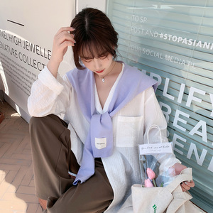 Wholesale Custom Solid Color Knitted Shawl Korean Style Lightweight Cardigan <b>Wrap</b>, Core Spun Yarn Thin Layering Piece for Women - Product Image 1