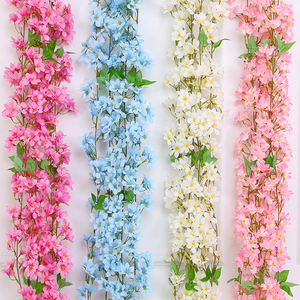 Guirnalda de flor de cerezo de plástico, Jazmín de invierno, plantas de flores artificiales, hojas verdes, flor colgante, vid rosa - Product Image 1