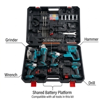 Kit combiné d'outils électriques sans fil 21V 5-en-1 sans balais : perceuse, visseuse, marteau, meuleuse, clé à chocs