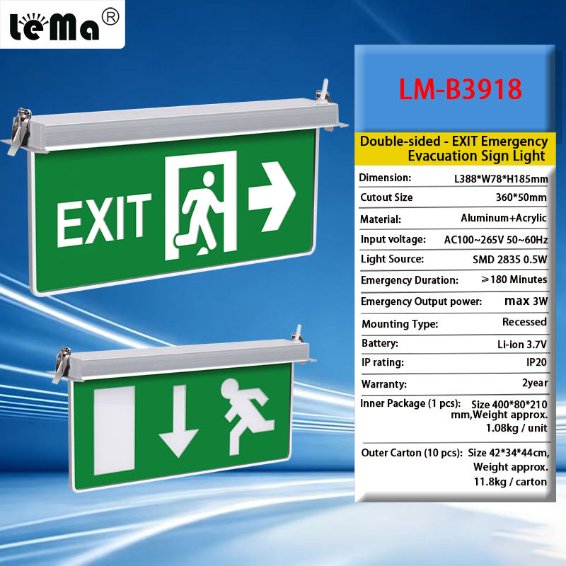 Double Sided Recessed Exit Emergency Sign Light Aluminum Evacuation ...