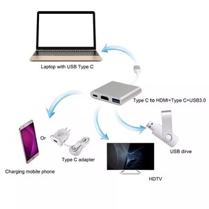 Mới Đến 4K 3-Trong-1 Đa Cổng Cáp Adapter Nam Cho Nữ Vỏ Nhôm Loại C USB C Mac Không Khí Pro Máy Tính Xách Tay USB3.0 Đầu Ra AC - Product Image 6
