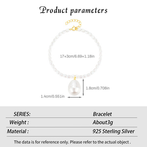 Pulsera de Plata de Ley S925 con Perlas de Agua Dulce Irregulares, Joyería de Moda para Mujer, Ideal para Fiestas - Product Image 6