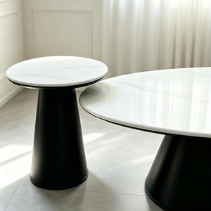 Ensemble de table à manger ovale moderne avec plateau en marbre, design minimaliste, base en métal noir, meubles pour la maison - Product Image 3