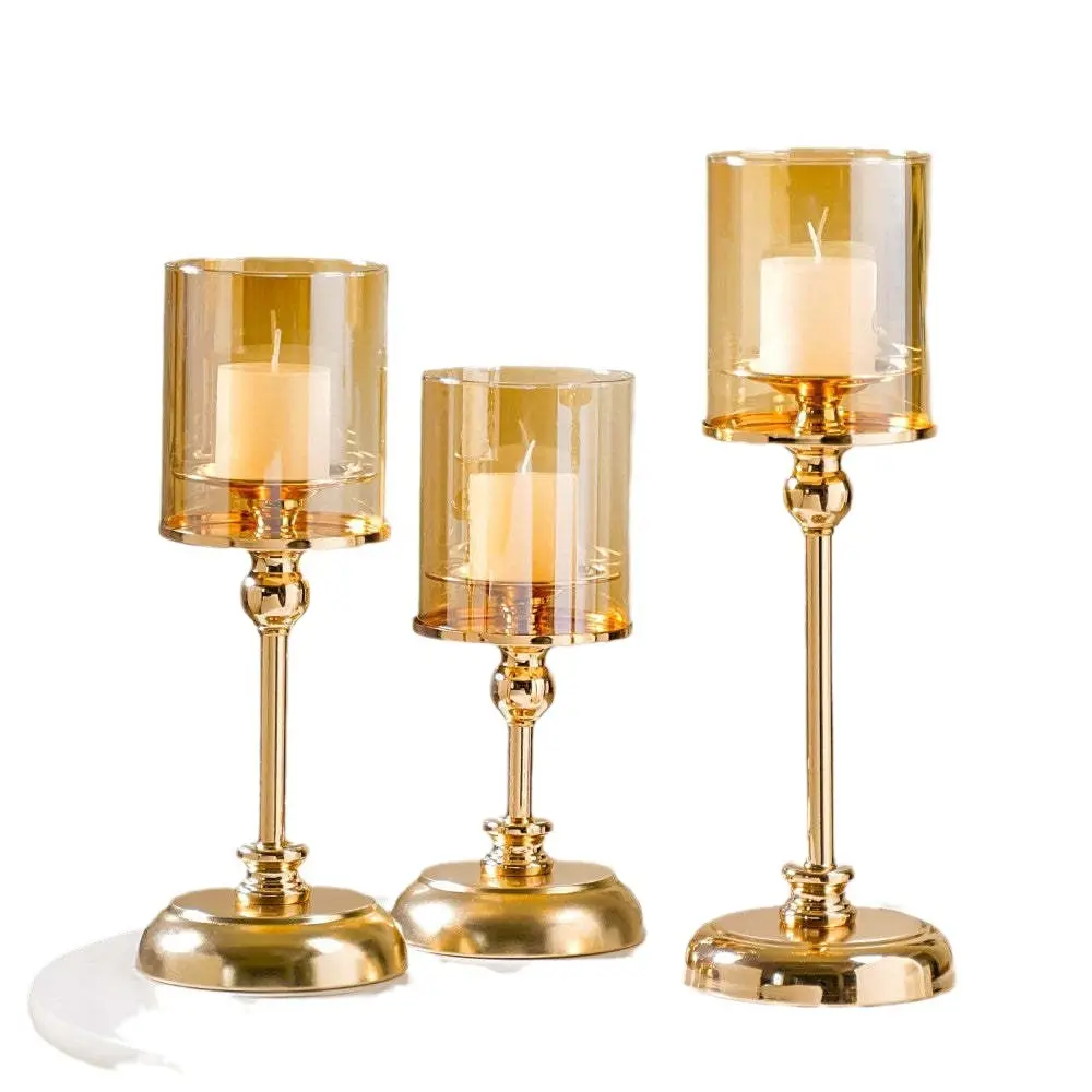 3Pcs 4 inch Big Crystal Bowl Gold Crystal Candle Holders Centerpiece for Wedding Decoration Home Decor Candle Stick Holder