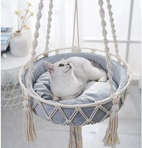 QJMAX tricoté à la main en macramé <span class=keywords><strong>chat</strong></span> hamac balançoire pour dormir et jouer <span class=keywords><strong>lit</strong></span> pour animaux de compagnie - Product Image 4