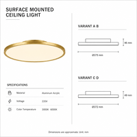 Plafonnier LED Minimaliste Moderne, Base Métallique, Diffuseur Acrylique Rond, Lampe à Montage en Surface, Fabrication OEM ODM Personnalisée