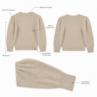 Pull en maille à col rond pour femme, coupe classique, couleur unie, avec détail manches bouffantes, pour tenues quotidiennes élégantes automne-hiver