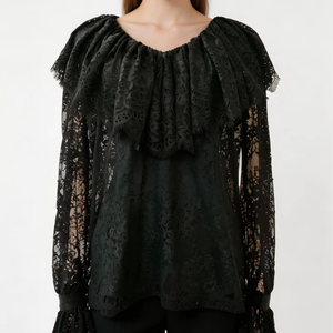 Elegante Damen-Blusen mit Rüschen und langen Ärmeln für den Herbst, lässige Oberteile, atmungsaktiv, gewebte Spitze, knitterarm, umweltfreundlich - Product Image 1