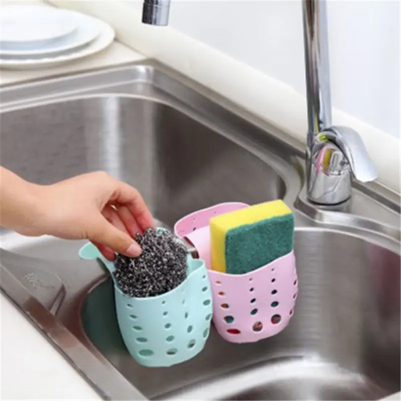 Sink Sponge Draining Storage Rack Adjustable Snap Hanging Bags Holder Shelf Hanging Basket Organizer Kitchen Accessories