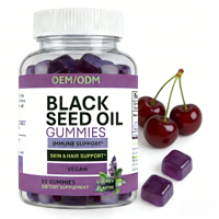 Gummies à l'huile noire 60 Vegan, complément alimentaire pour le soutien immunitaire, la peau et les cheveux, saveur cerise, OEM/ODM, étiquette privée, approvisionnement en vrac