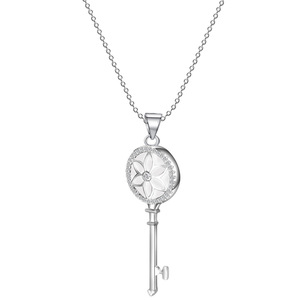 Collar con Colgante de Llave de 15 mm, Incrustado con Diamantes, de Acero Inoxidable, Diseño Floral Negro, Cadena para Clavícula para Mujer, Uso Diario, Regalo - Product Image 5
