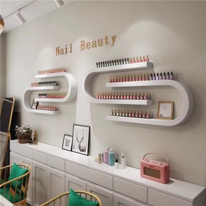 K Modern Beauty Salon <b>Wall</b>-Mounted White Wood <b>Nail</b> Polish <b>Wall</b> Display Rack - Product Image 4