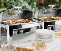 Réchaud de buffet à gaz en acier inoxydable 9L avec double bacs et couvercle roulant