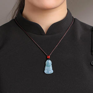 Pendentif Bouddha en Jadeite Naturelle Bleu Eau, Style Chinois, Design Original, Unisexe, Cadeau avec Certificat d'Expertise FG72 - Product Image 4