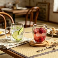 Cangkir Minum Kaca Borosilikat Dinding Ganda Buatan Tangan Langsung dari Pabrik CnGlass, Mug Kopi Kaca Terisolasi untuk Cappuccino, Teh, Jus