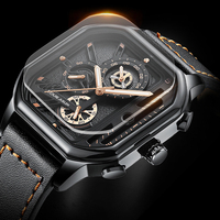 Jam Tangan Pria Kuarsa Casing Aloi Persegi 42Mm Tali Kulit Tahan Air 30M Bercahaya Desain Sederhana Gaya Sporty