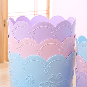 Embossed Wastebasket Plastic Trash Can Cylindrical Decorative Indoor Use 8816 - Product Image 5