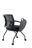 Chaise de formation de bureau en acier Q195 noir-gris avec cadre en fibre de verre PA, tablette d'écriture à rabat latéral CPY-404