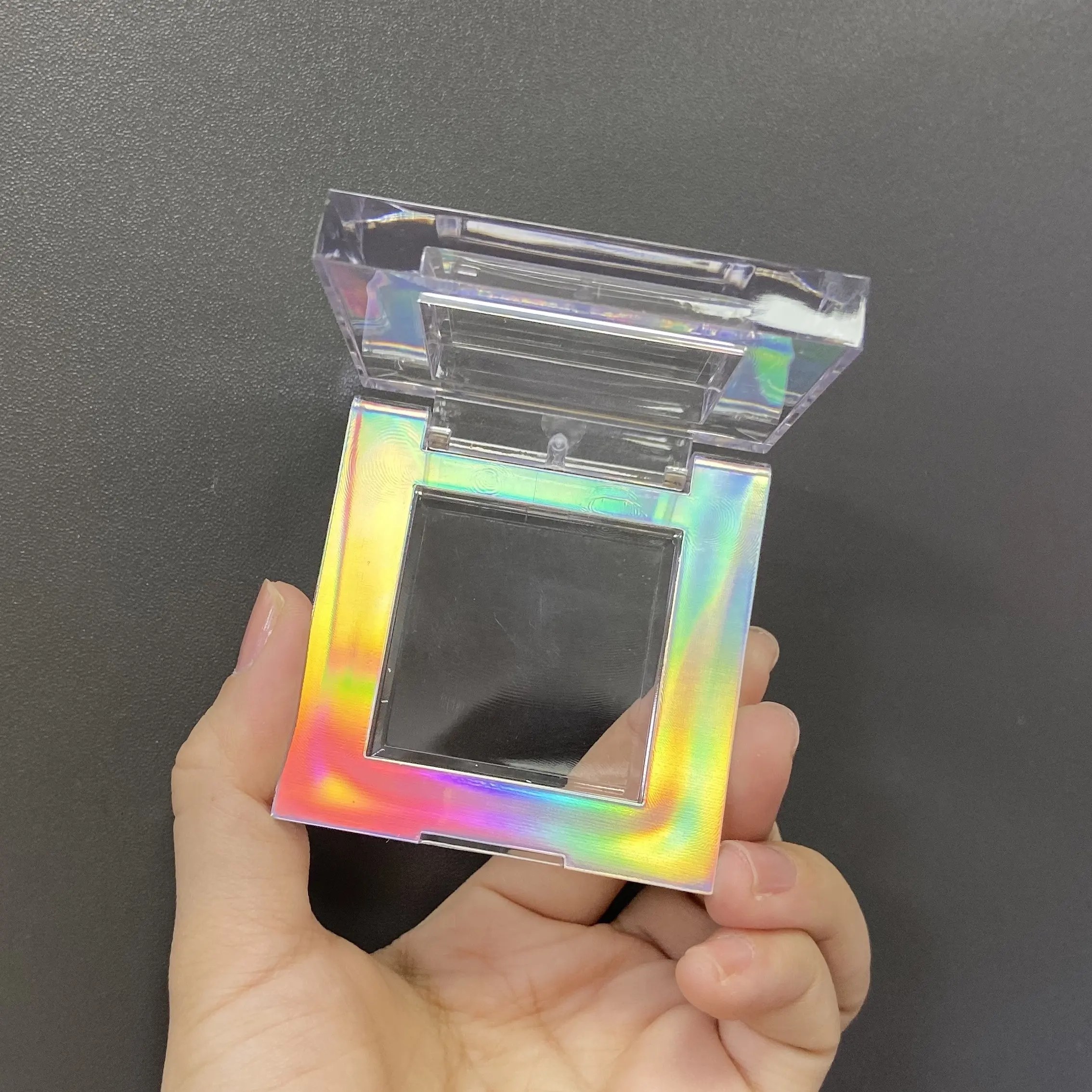new luxury transparent single color clear square plastic bronzer case blush highlighter palette private label
