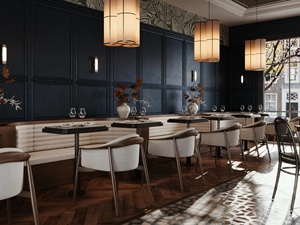 Custom Coffee Shop Interior Design Wooden Bar Counter Restaurant Furniture with LED <b>Lighting</b> - Product Image 3