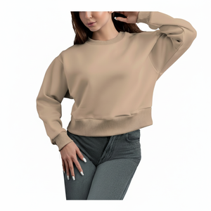 Women Long Sleeve Sweatshirt 100% Cotton <b>Fleece</b> Fabric Winter Season Solid color - Product Image 1