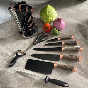 Juego de 9 cuchillos al por mayor con mango de mármol, herramientas de cocina giratorias, cuchillos de chef para carne, cuchillos para rebanar pan y carne, cuchillos multiusos y de pelar. - Product Image 2