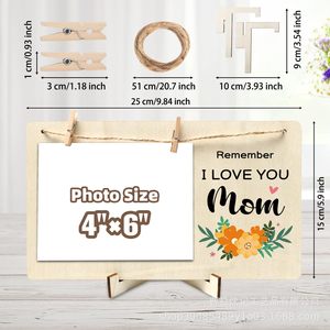 Cadre photo en bois 4x6 pouces, présentoir de table avec pinces à linge et corde, cadeau pour la fête des mères - Product Image 1