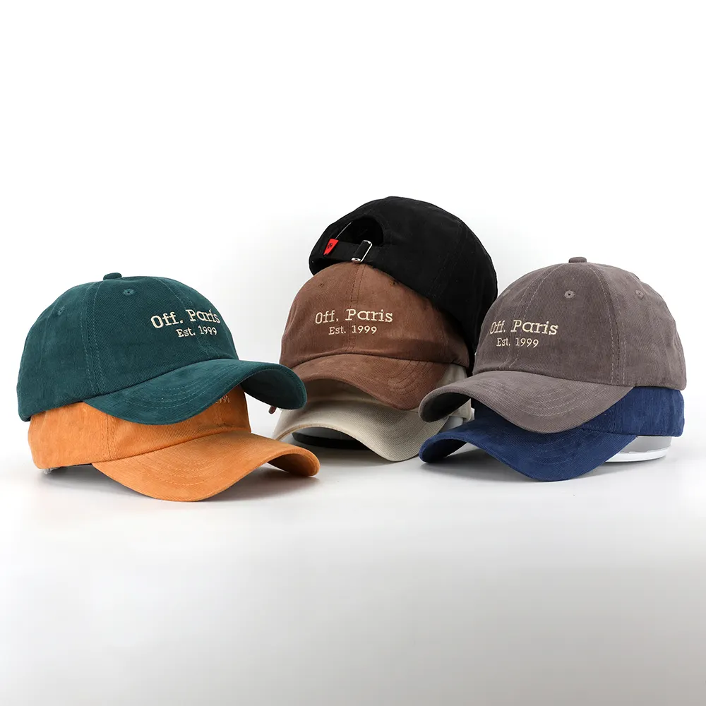 Bsci Oem Aangepaste Borduren Logo Hoge Kwaliteit 6 Panel Effen Kleur Unisex Corduroy Baseball Cap, vlakte Leeg Corduroy Vader Hoed