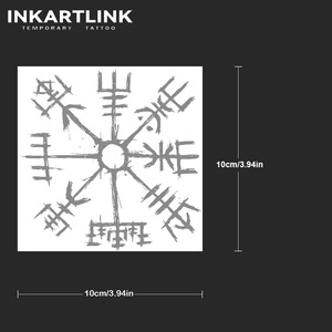 INKARTLINK Autocollant de tatouage semi-permanent 15 jours, motif <span class=keywords><strong>Boussole</strong></span> Viking Vegvisir, Totem Runic Nordique, Art Corporel Semi-permanent à base de plantes, Vente en gros - Product Image 3