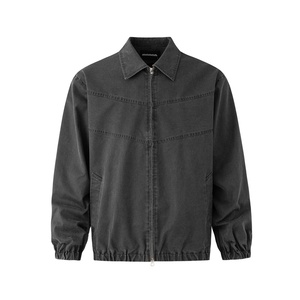 Men's <b>Zip</b>-<b>Up</b> <b>Jacket</b>, Casual Oversized Trucker <b>Jacket</b> with Collar Ribbed Cuffs, Durable Daily Outerwear for Autumn Street Style - Product Image 2