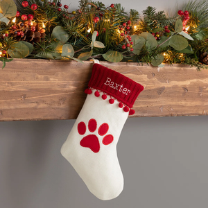 Red Knit Paw <strong>Stocking</strong> Pompom Edge Knitted Xmas <strong>Stocking</strong> <strong>for</strong> Kids Holiday Party Decoration <strong>Dog</strong> <strong>Christmas</strong> <strong>Stocking</strong> - Product Image 2