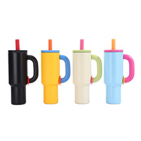Gobelet de voyage en acier inoxydable de 40 oz, tasse à café portable pour l'extérieur avec poignée, paille en plastique, accessoire personnalisé