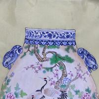 LINGFENG Décoration Orientale Art du Patrimoine Chinois Vase Dragon Peint à la Main en Céramique Cinq Couleurs Style Dynastie Ming Art Mural en Soie