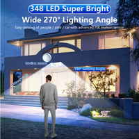 Projecteur solaire extérieur à détecteur de mouvement 348 LED IP65 étanche avec commande par bouton, montage semi-encastré, 3 niveaux d'éclairage réglables