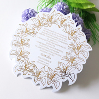 Carte de menu découpée en forme florale, carte de placement de table pour réception de mariage, cartes de vœux en papier doré