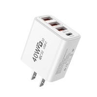 Adaptor Charger Cepat 40W Travel Kompatibel US/EU/UK 2 Port Type-C + 3 Port USB untuk Ponsel, Earphone, Kamera QC3.0