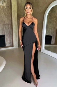 Maxi abito estivo Chic con spalline sottili in raso trasuda Glamour con un audace abito a spacco alto senza maniche Sexy avvolgente - Product Image 5