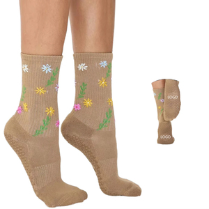 Customized Women's Comfortable Pilates <b>Socks</b> – Non-Slip Yoga <b>Socks</b> with Jacquard Embroidery Logo for Fitness Gym - Product Image 1