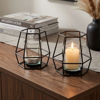 Lanterne à bougie en verre hexagonal, porte-bougie géométrique en métal
