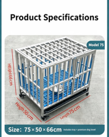 Cage pour chien en acier inoxydable épaissi pour chiens de taille moyenne à grande, roues universelles, plateau en plastique, fermeture coulissante horizontale, résistante aux morsures