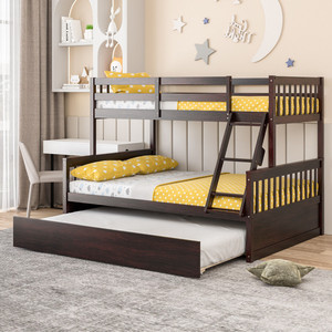 Furnitur kamar tidur bingkai tempat tidur kayu anak-anak kembar atas penuh Convertible tempat tidur dengan Trundle kembar - Product Image 1