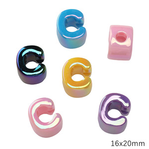 Cuentas de plástico acrílicas iridiscentes con baño UV, de orificio grande (16*20mm), con letras del alfabeto, gruesas, para llaveros DIY y cadenas de teléfono móvil. - Product Image 5