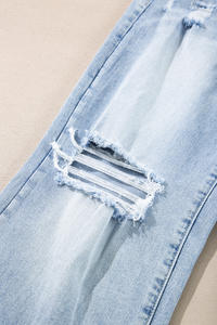 2025 Jeans de mezclilla informales para mujer Estilo recto azul claro con corte transpirable Moda lavable y logotipo en la cintura - Product Image 4