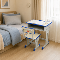 Chaise de bureau pour étudiant en acier réglable sur 12 niveaux avec bordure en PE, plateau à crayons intégré, confortable pour l'école primaire