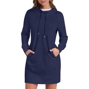 FOXA Womens Sweatshirt <b>Dress</b> Long Sleeve Hooded Mini Casual <b>Dress</b> With Pockets <b>Elastic</b> Waist Loose Fit Knitted Fabric - Product Image 1
